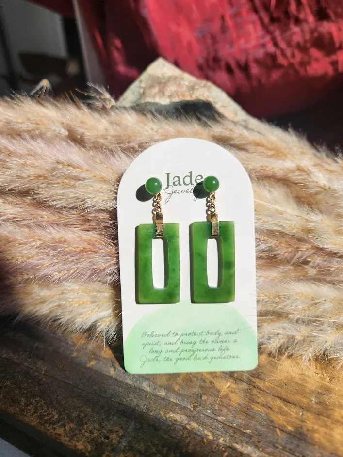 Vintage Jade Rectangle Drop Earrings - #211