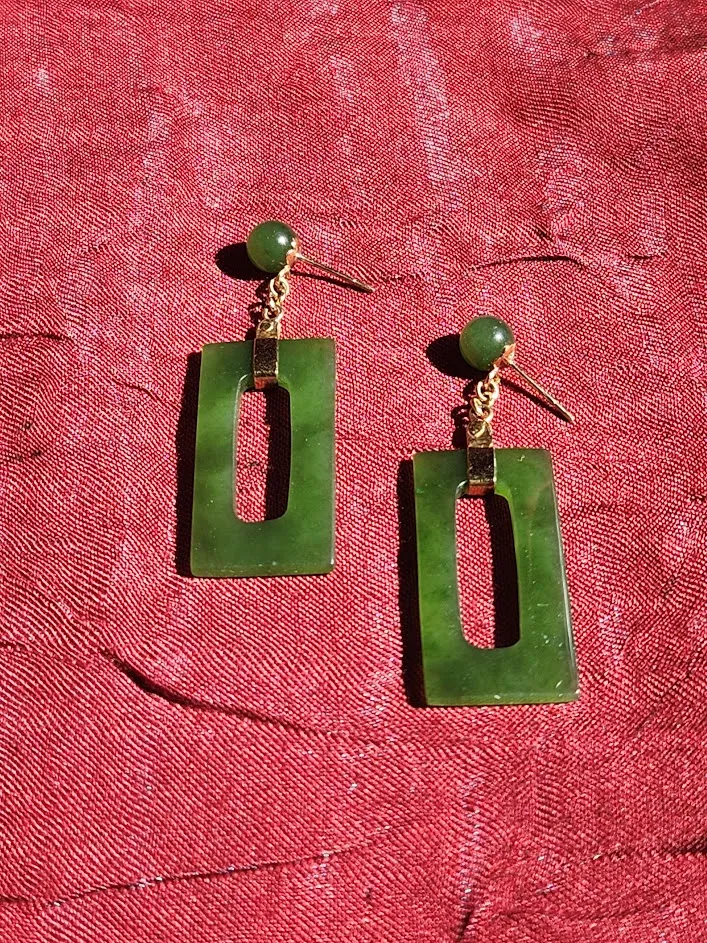 Vintage Jade Rectangle Drop Earrings - #211