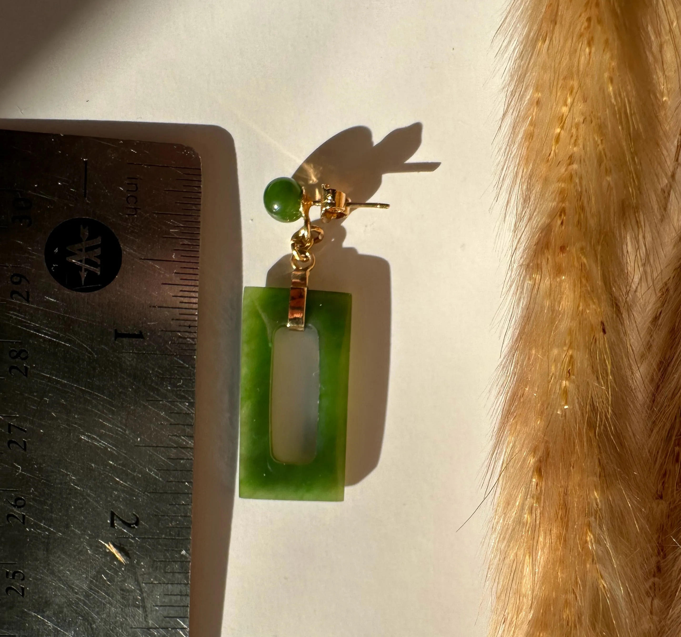 Vintage Jade Rectangle Drop Earrings - #211