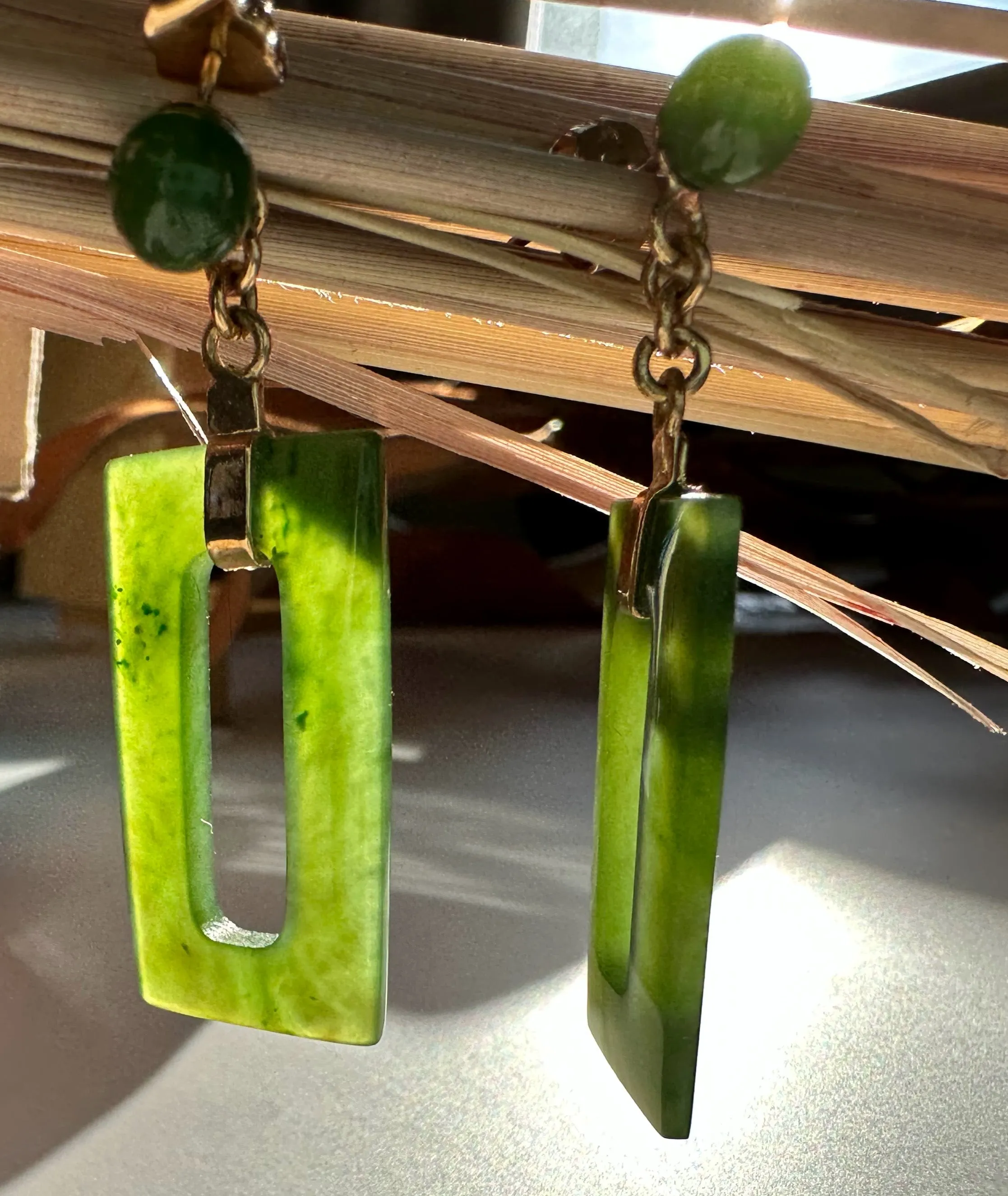 Vintage Jade Rectangle Drop Earrings - #211