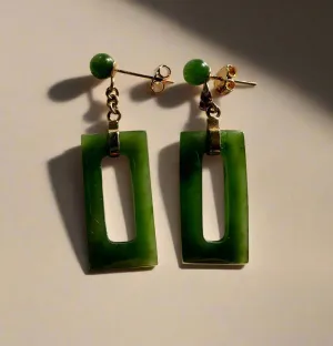 Vintage Jade Rectangle Drop Earrings - #211