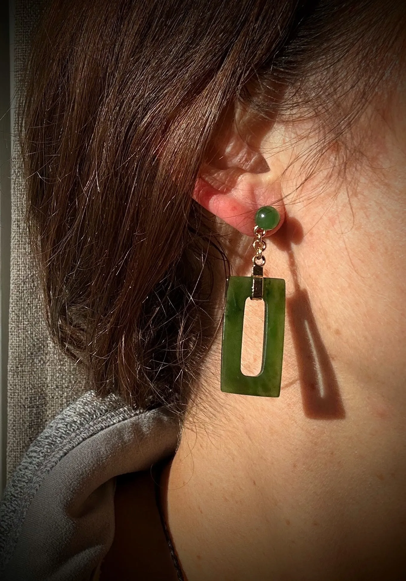 Vintage Jade Rectangle Drop Earrings - #211
