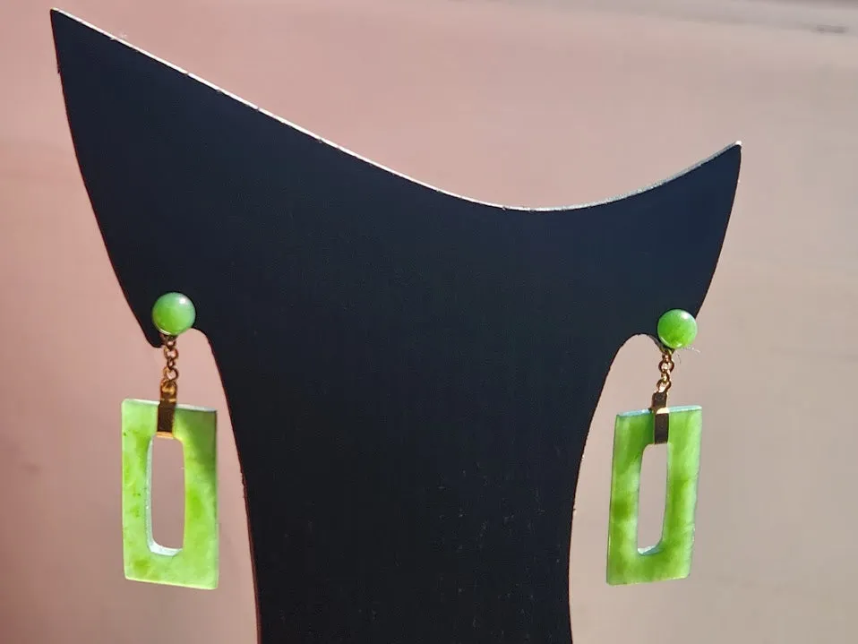 Vintage Jade Rectangle Drop Earrings - #211