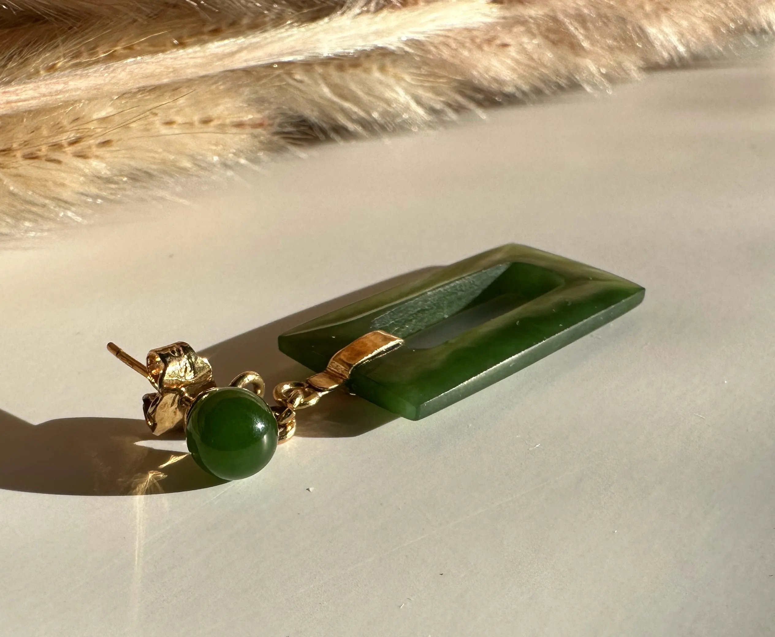 Vintage Jade Rectangle Drop Earrings - #211