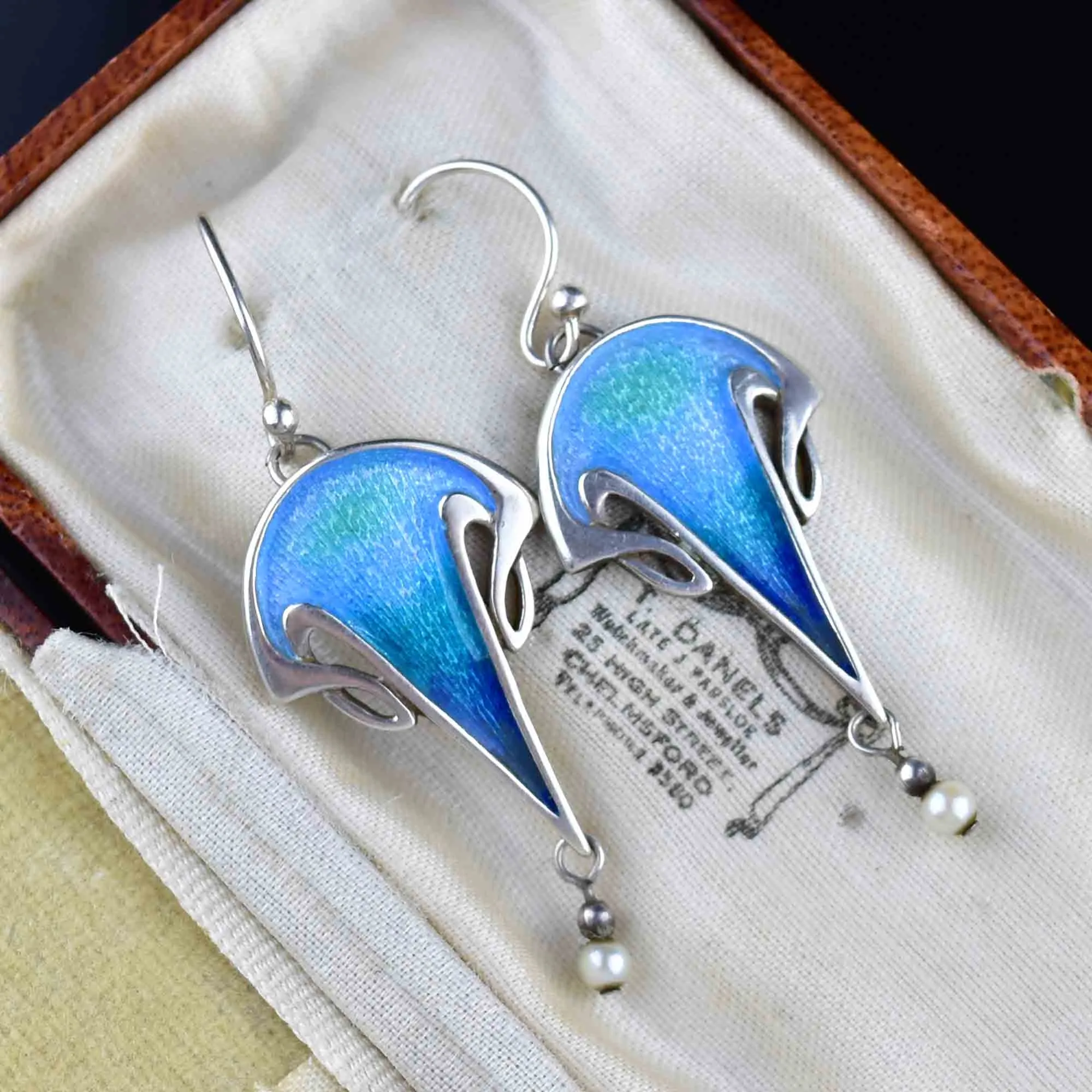 Vintage Malcolm Gray Ortak Enamel Pearl Chandelier Earrings