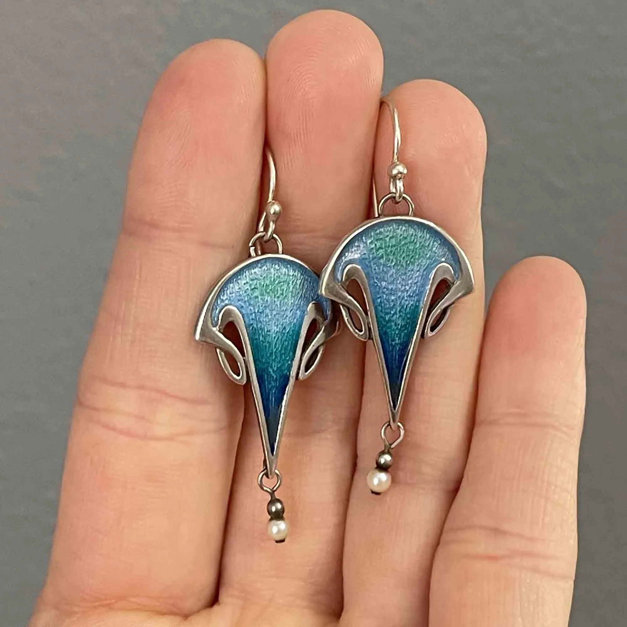 Vintage Malcolm Gray Ortak Enamel Pearl Chandelier Earrings