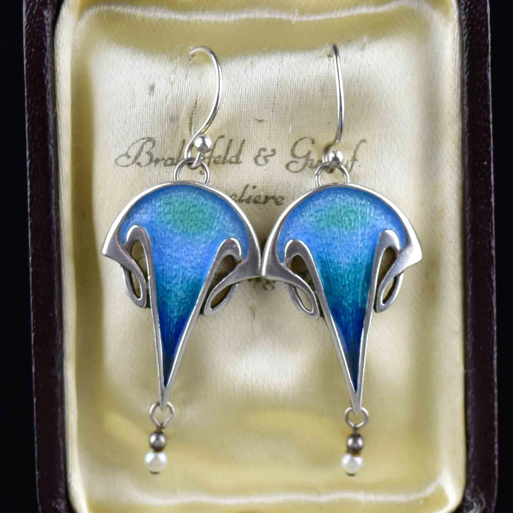 Vintage Malcolm Gray Ortak Enamel Pearl Chandelier Earrings