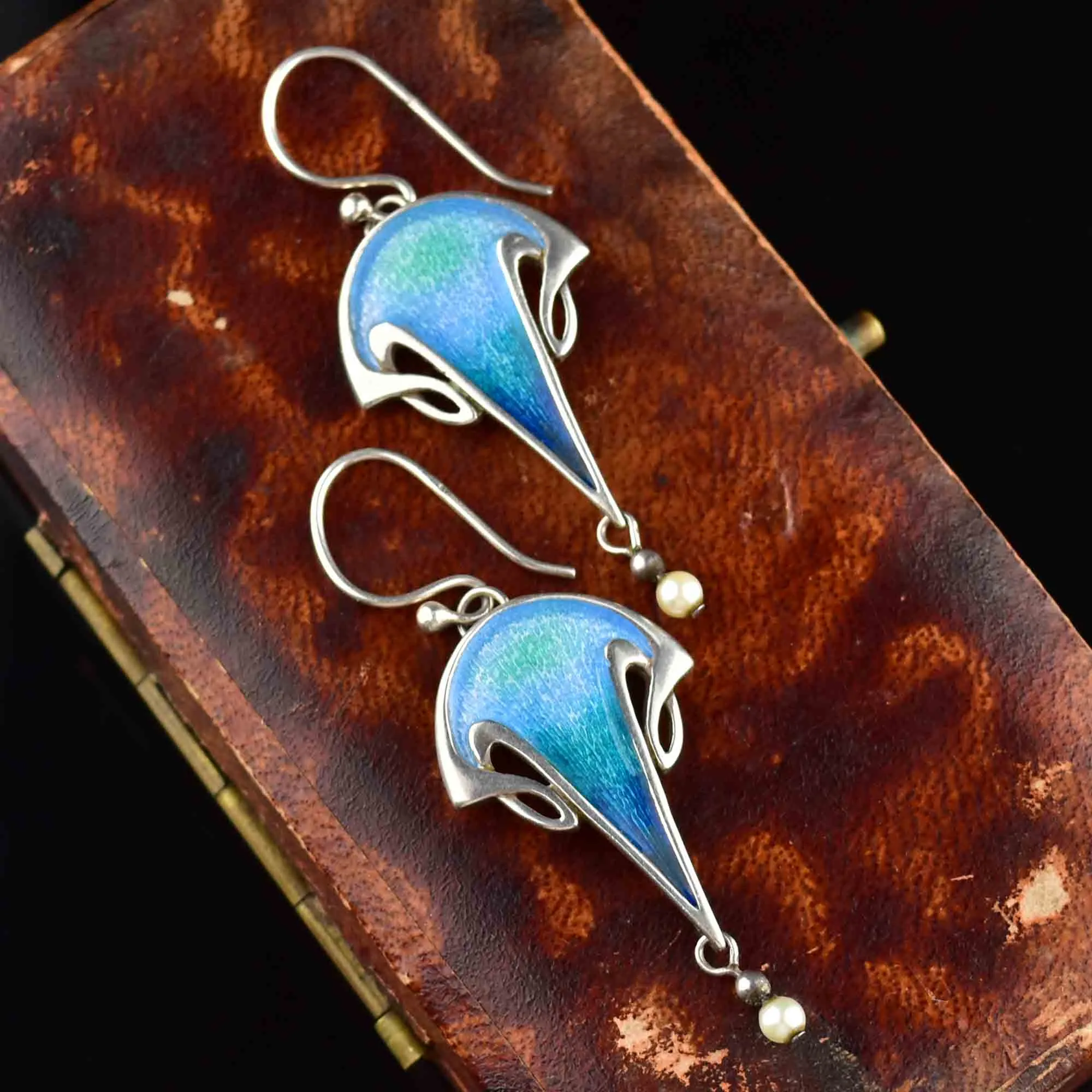 Vintage Malcolm Gray Ortak Enamel Pearl Chandelier Earrings