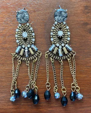 Vintage Style Druzy Baguette Rhinestone Chandelier Dangly Earrings