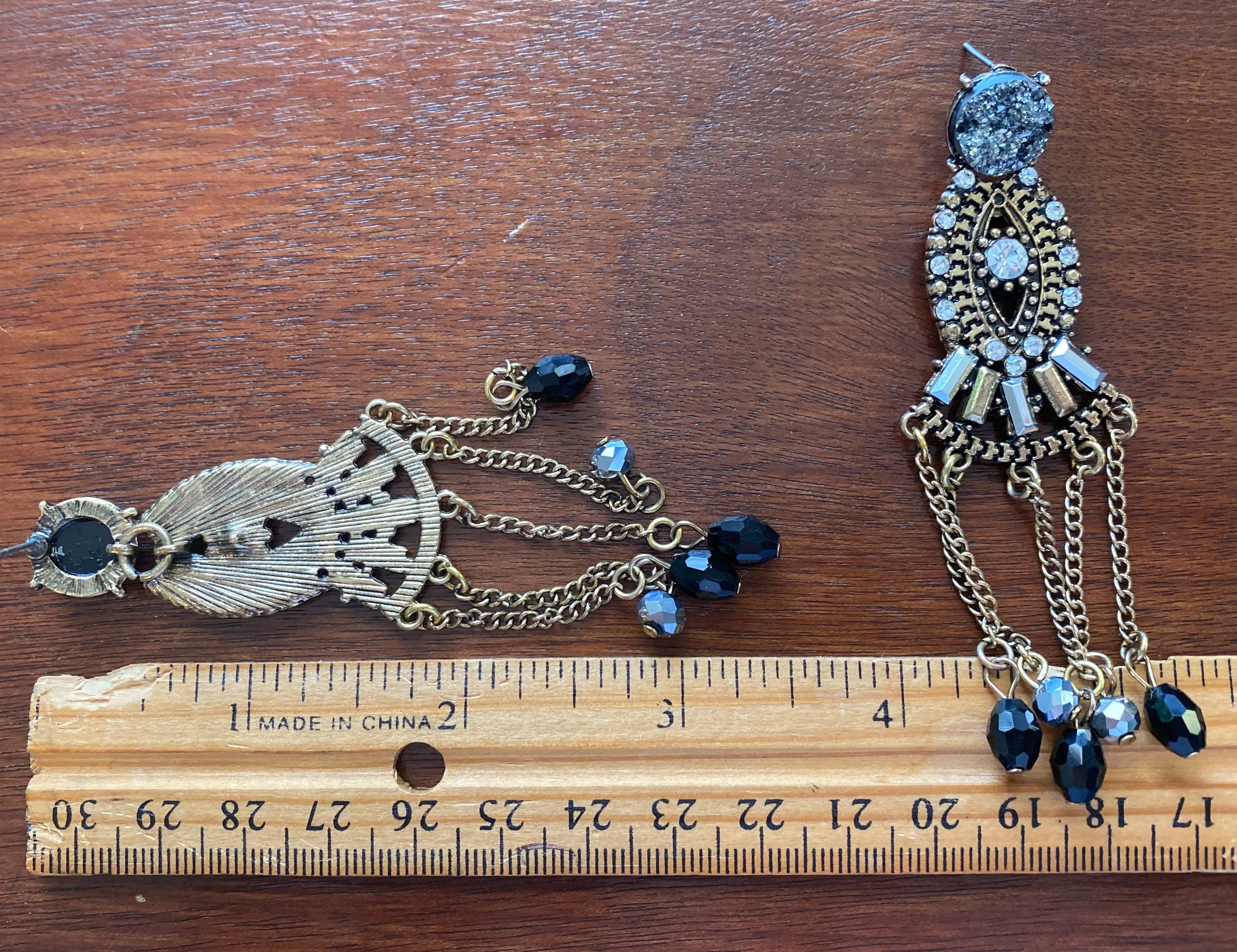 Vintage Style Druzy Baguette Rhinestone Chandelier Dangly Earrings