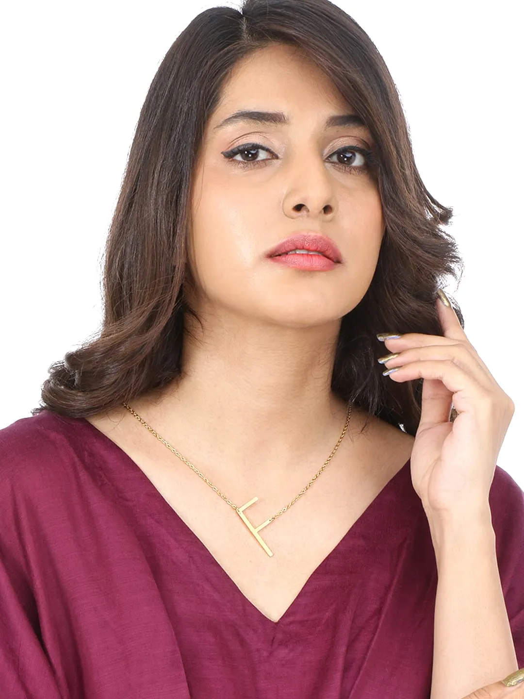 Yellow Chimes Latest Fashion Stainless Steel Gold Plated Initial Pendant with Alphabet F for Women and Girls, Medium (YCFJPD-ALPHBTF-GL)