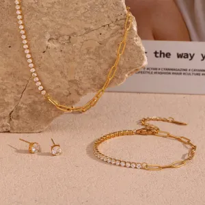 Zircon Chain Splicing Paper Clip Bracelet