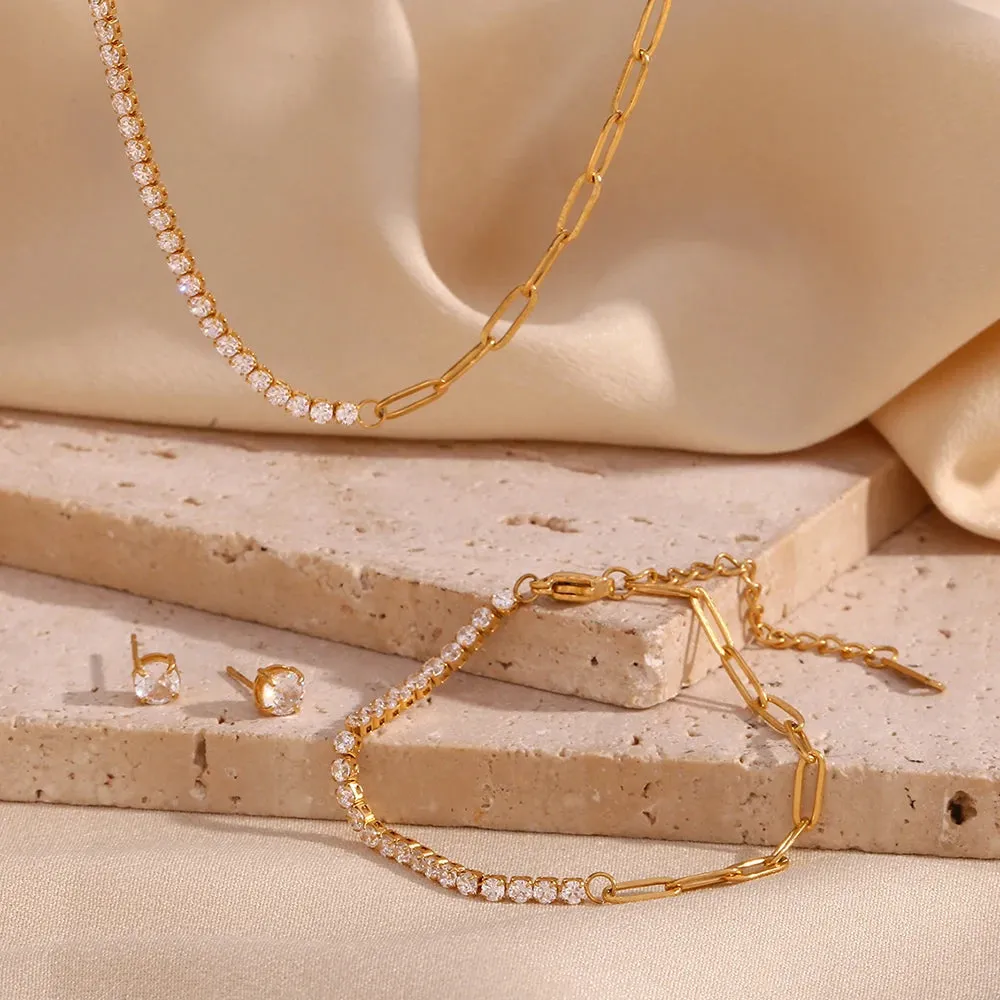 Zircon Chain Splicing Paper Clip Bracelet