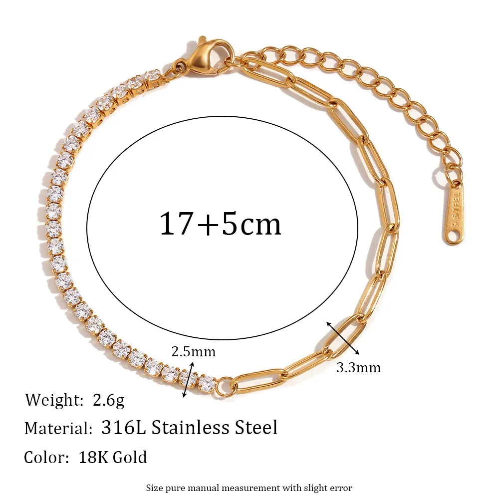 Zircon Chain Splicing Paper Clip Bracelet