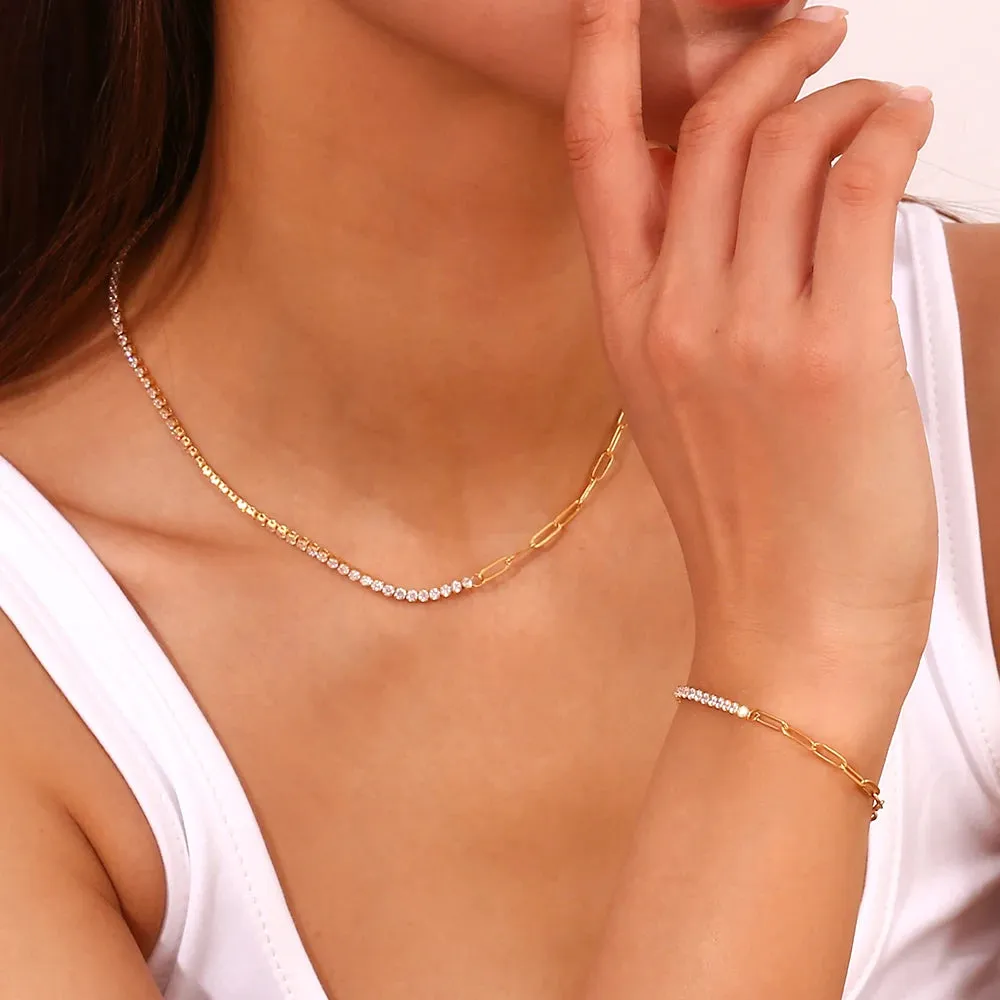 Zircon Chain Splicing Paper Clip Bracelet