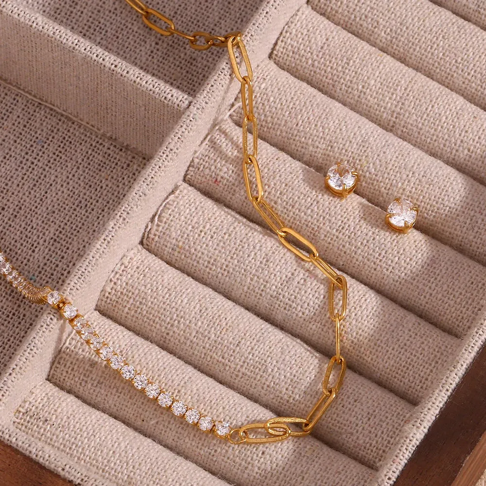 Zircon Chain Splicing Paper Clip Bracelet
