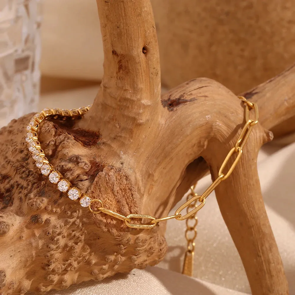 Zircon Chain Splicing Paper Clip Bracelet